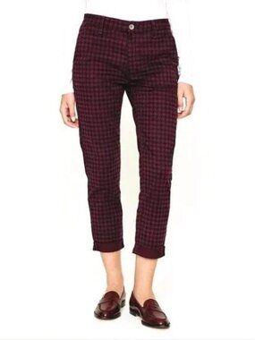 New AG CADEN Tailored Trouser Mid Rise Slim Crop Pants Geometric Black Wine 27
